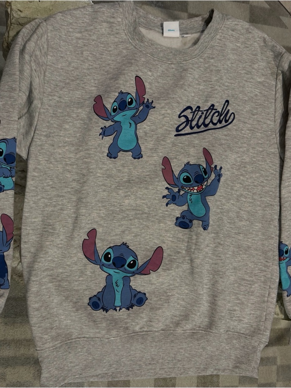 Disney Stitch Graphic Sweatshirt - Light Grey with Blue and Pink Accents